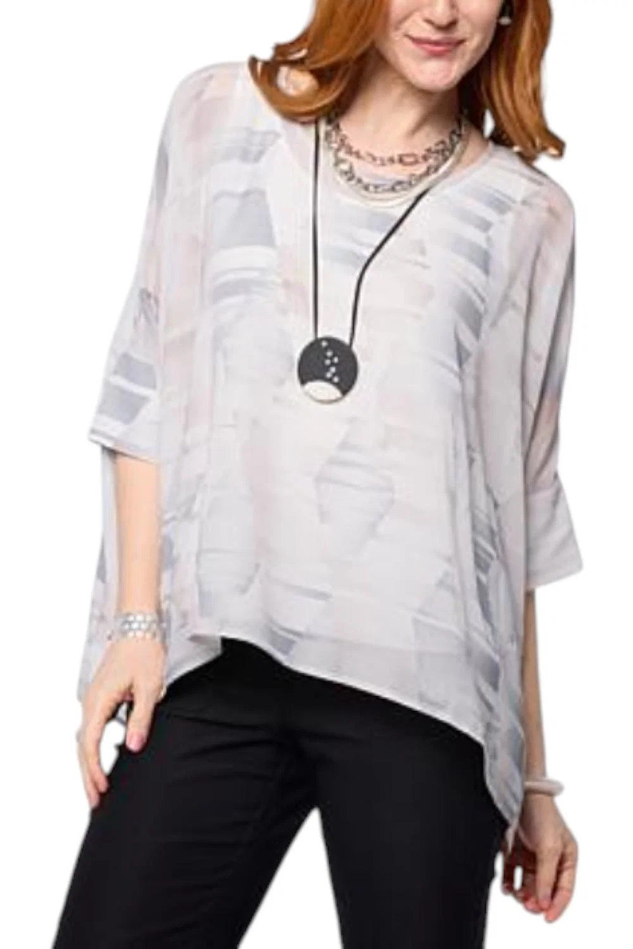 WynneLayers Women's Chiffon Poncho With Detachable Tank Neutral Combo - Plus